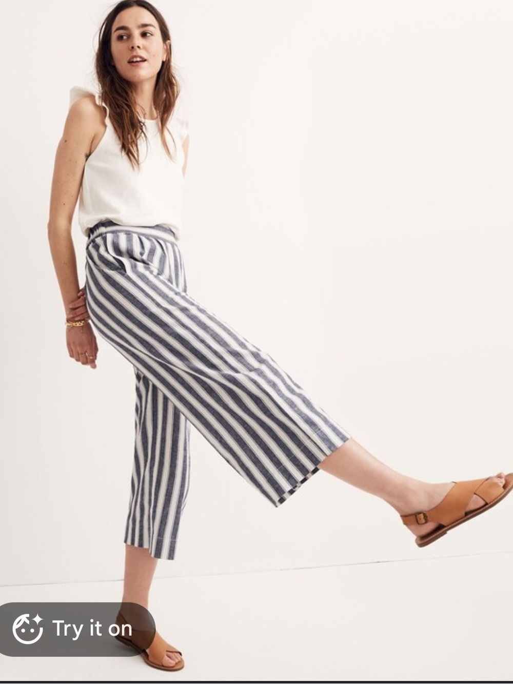 Madewell | Huston Pull On linen blend striped wide leg cropped pants size small